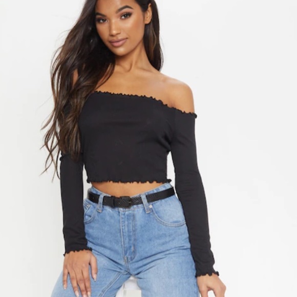 Pretty Little Thing Dark Green Frill Crop Top - Picture 7 of 7